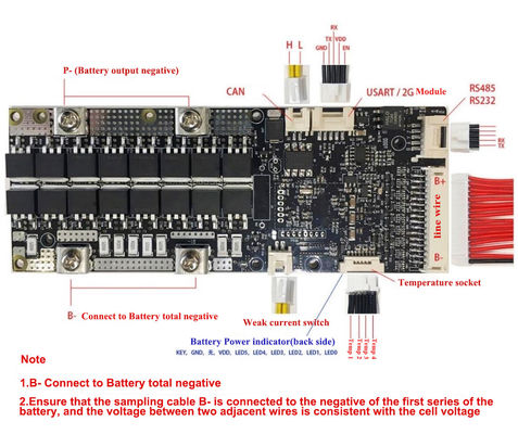 Batterijbms Board van het 3s-JAREN '20 de jaren '20 BMS 200A Batterijpak BMS RS485 RS232 72V